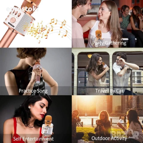 BONAOK Безжичен Bluetooth караоке микрофон, 3-в-1 преносим ръчен караоке микрофон, снимка 5 - Микрофони - 51344723