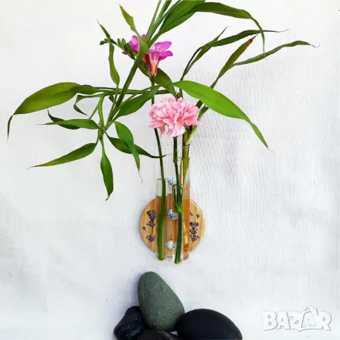 Вази с епруветки. Дърво, полускъпоценни камъни, мъниста, хербарий. Богат избор, снимка 13 - Вази - 50040794