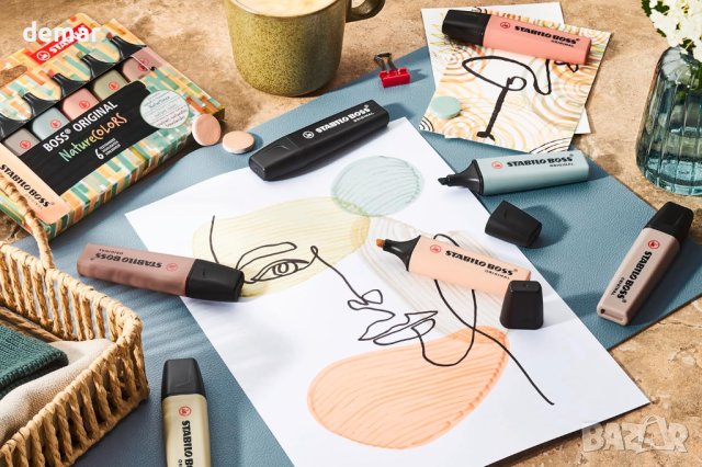 Маркери хайлайтър - STABILO BOSS ORIGINAL NatureCOLORS - 4 бр.- Кално зелено, Сиена, Умбра, Черно, снимка 6 - Ученически пособия, канцеларски материали - 43440329