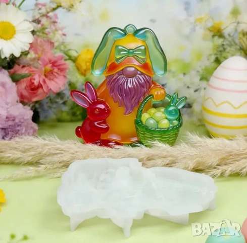 Молд Великден гном с кошница и заек, снимка 3 - Форми - 53412794