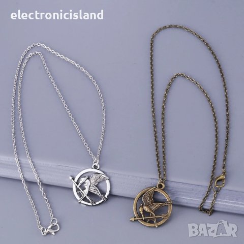 Колие от филма Игрите на глада 1 Сойка присмехулка Hunger Games Mockingjay цвят сребро и старо злато, снимка 7 - Колиета, медальони, синджири - 43336965