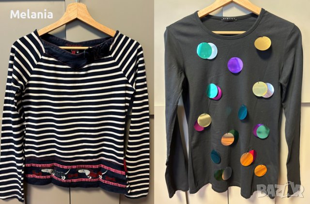 Лот от две весели блузи- Sisley и Rossalita, р-р S, снимка 1 - Блузи с дълъг ръкав и пуловери - 43633754