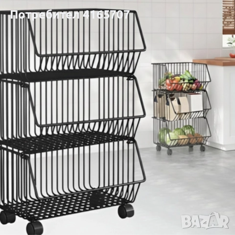 Практичен стелаж на колелца с 3 нива - компактно решение за кухня, антре и детска стая, снимка 3 - Други - 52992018