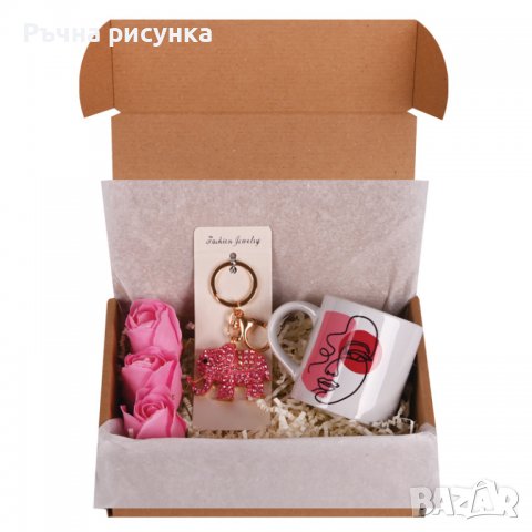 Подаръчен комплект "Честит Празник" с чаша, сапунена роза и метален ключодържател, снимка 3 - Декорация за дома - 39533069