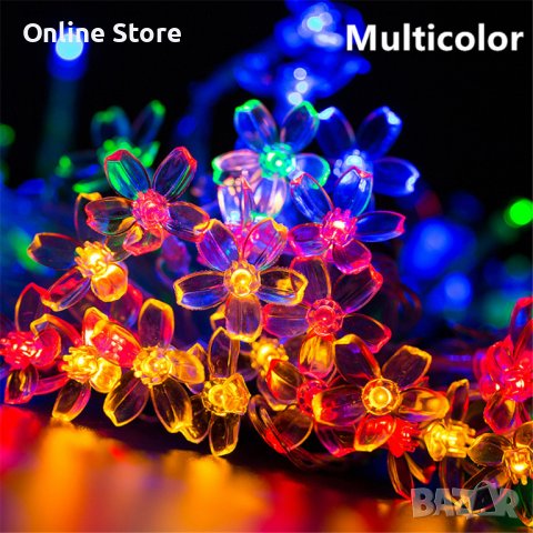 Многоцветни коледни LED лампички с цветя с щепсел