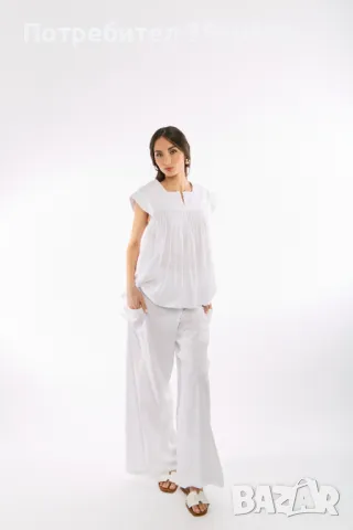 Дамски Ленен панталон Stella - Бял, снимка 4 - Панталони - 49479083