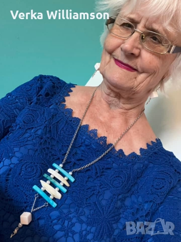 Комплект колие и обици в синьо и бяло модел 66, снимка 4 - Бижутерийни комплекти - 52514869