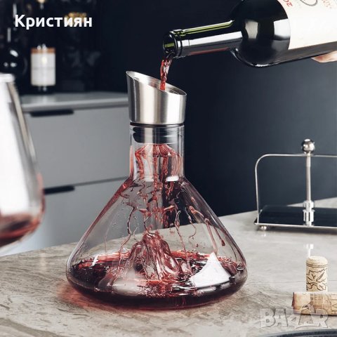 Стъклена бутилка гарафа за червено вино декантер за алкохол + аератор и филтър, снимка 6 - Сервизи - 43135120