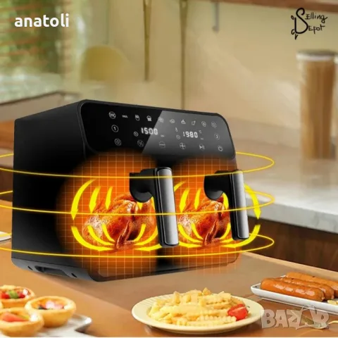 чисто нов Безмаслен двоен фритюрник, Air Fryer S DEPOT цифров дисплей, снимка 5 - Фритюрници - 49415825