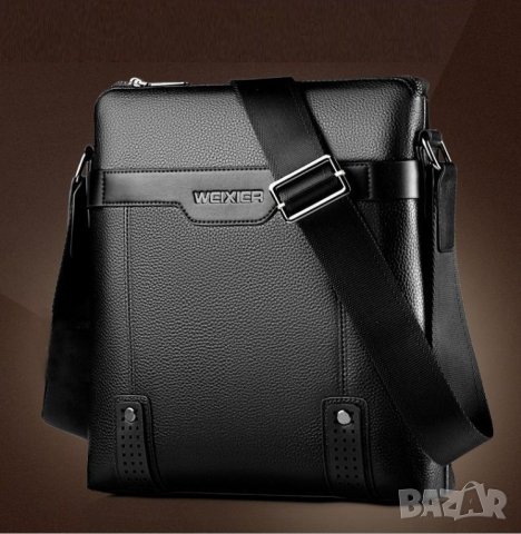 Стилна мъжка ръчна кожена чанта черна; модел №1, снимка 6 - Чанти - 37985456