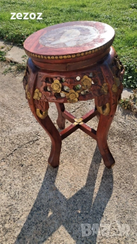 Махагонова масичка с мрамор, снимка 4 - Маси - 53185471