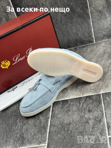 Loro Piana Дамски Сини Затворени Чехли Естествен Велур Лоро Пиана Код E641, снимка 4 - Чехли - 51002454