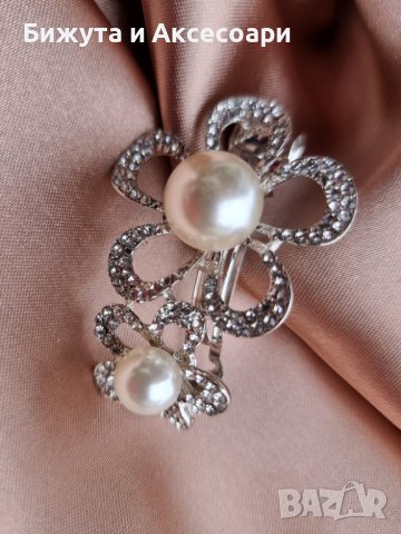 Красива метална шнола в сребристо с перли и кристали и закопчаване с френски механизъм., снимка 9 - Други - 39299997