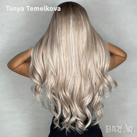 Пепеляво руса перука без бретон на леки вълни, снимка 3 - Аксесоари за коса - 43045406