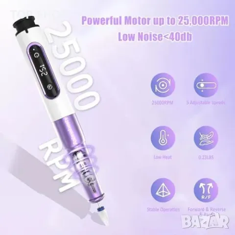 Нова Електрическа пила за нокти 25 000RPM, безжична, маникюр/педикюр, снимка 2 - Продукти за маникюр - 49654706