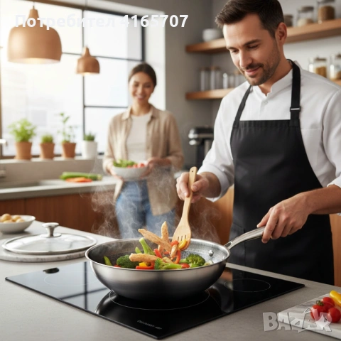Уок тиган с капак Goldmann Fusionhex Pro GM 1128-28WK, 28x8.5 см., Незалепващо Покритие, Неръждаема , снимка 3 - Съдове за готвене - 53529473