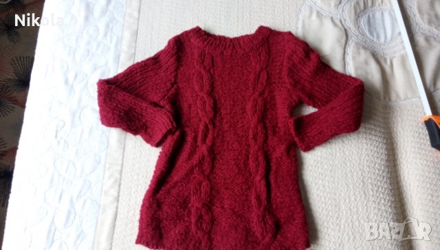 Плетен детски пуловер с дължина 46см за момиченце винено червен, снимка 2 - Детски пуловери и жилетки - 28682434