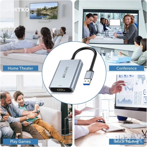 ABLEWE USB към HDMI адаптер за Mac OS, алуминиев HDMI към USB аудио видео конвертор за PC, лаптоп, п, снимка 4 - Кабели и адаптери - 53073017