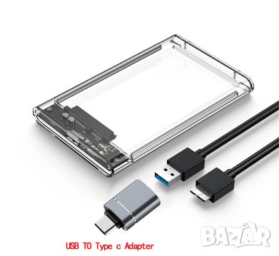 Кутия за хард диск 2,5 USB 3.0 HDD /SSD + Type C адаптер, снимка 1 - Външни хард дискове - 43287154