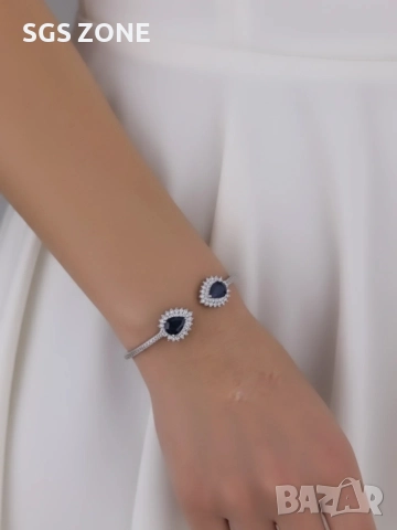 Стилна гривна от стерлингово сребро 925 със сапфир, снимка 6 - Гривни - 52792643