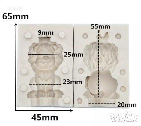 3D Лъв с корона  2 части силиконов молд форма за фондан украса торта декорация, снимка 2 - Форми - 32830432
