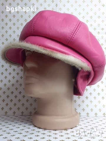 Дамска кожена шапка каскет в розов цвят -69