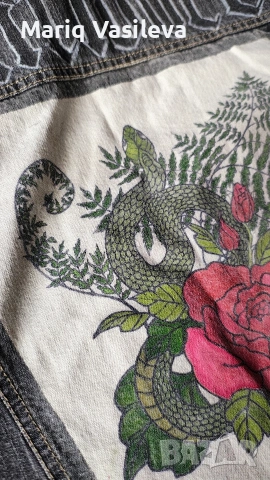 Ръчно рисувано дънково яке, снимка 4 - Якета - 53354990