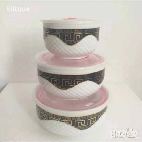 SD371 Комплект луксозни кутии от аркопал за съхранение на храна с пластмасови капаци, 3 броя, снимка 6 - Други - 52898112