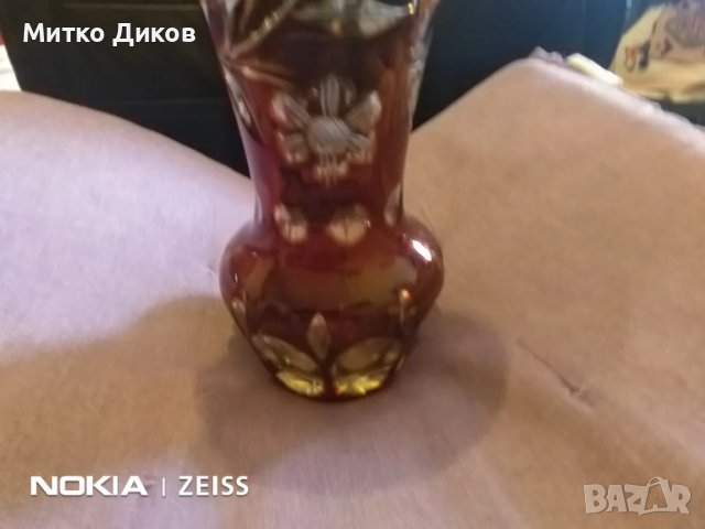 Кристална ваза отлична бохемски кристал червен Н-210мм фи горе -105мм и долу-64мм дебелина 5мм, снимка 3 - Вази - 47946342