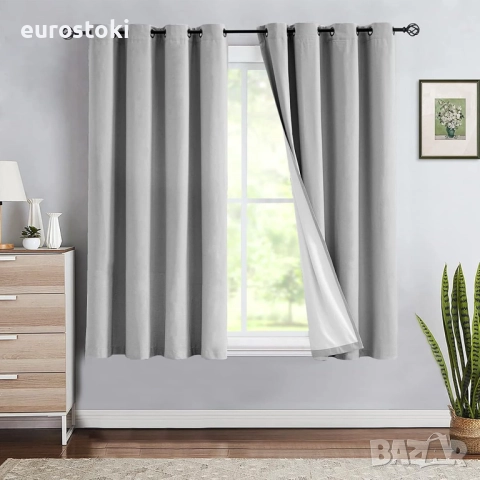 Treatmentex непрозрачни завеси с ефект на лен, термо завеса с капси, затъмняваща, сива, топлоизолаци