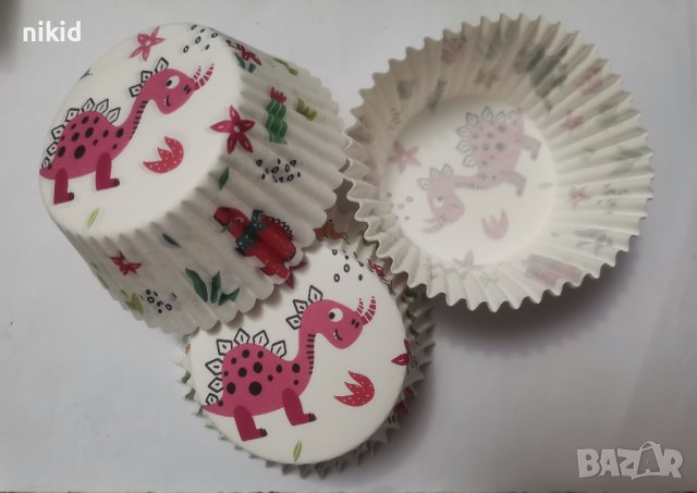 50 бр хартиени капсули бели Динозавър Динозаври кошнички за кексчета мъфини парти