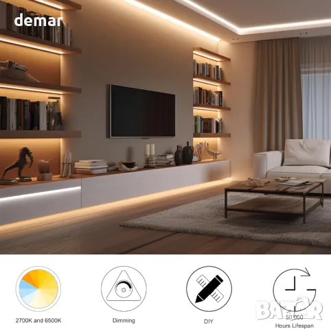 AXMOTUT CCT COB LED лента 5 метра, димируема, 2700K-6500K 24V, CRI 90+ с дистанционно и захранване, снимка 5 - Лед осветление - 49496638