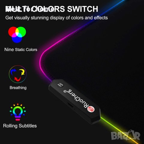 RuoCherg RGB игрална подложка за мишка 800x300,за геймъри,противоплъзгаща гумена основа и водоустойч, снимка 2 - Други - 43283907