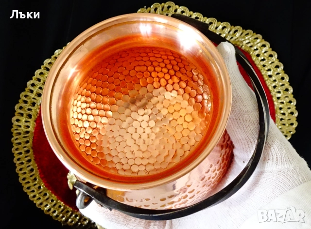 Медно менче,котле,чиста червена мед. , снимка 2 - Антикварни и старинни предмети - 52495951