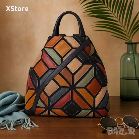 Стилна дамска раница с цветна мозайка, снимка 3 - Чанти - 52585806
