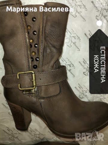 Кафяви боти на ток - естествена кожа 
