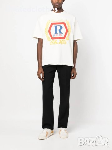 RHUDE Cream Grand Prix Hopps Logo Oversized Мъжка Тениска size S (M) и M (L), снимка 5 - Тениски - 42979314