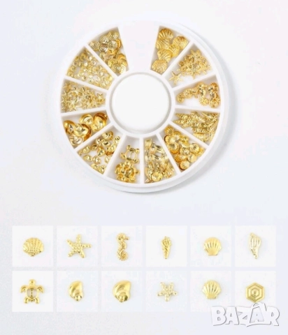 Златисти ситни и едри Морски миди мида  и др златни декорация украса за нокти маникюр, снимка 2 - Продукти за маникюр - 25430905