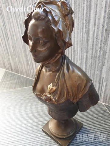 49см-10кг Laurent статуетка-бюст/стара френска бронзова скулптура/фигура на жена-млада дама, снимка 6 - Статуетки - 52967354