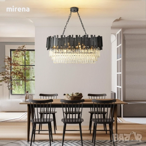 Модерен кристален полилей, черен, златен, висящ, овално, 80 x 35 см