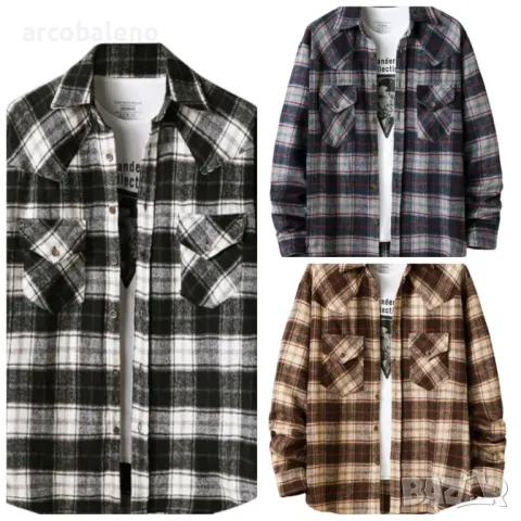 Мъжка карирана риза с ревери за свободното време, 3цвята 