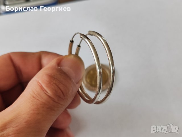 Сребърни обеци халки 925, снимка 4 - Обеци - 43086490
