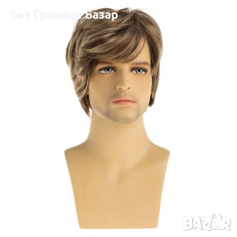 Нова Мъжка кафява синтетична перука cosplay костюм парти Хелоуин, снимка 2 - Аксесоари за коса - 51584159