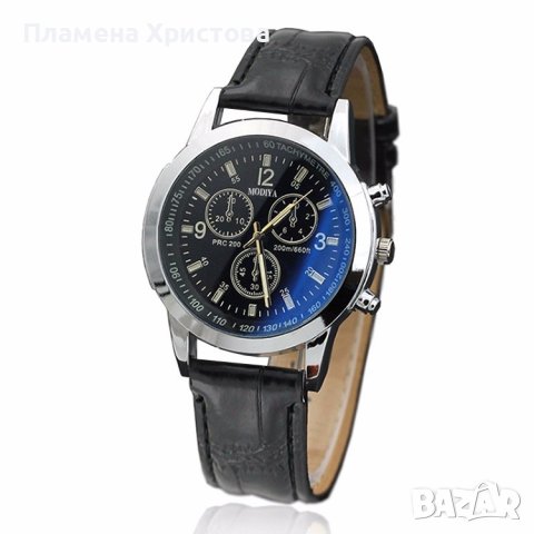 Елегантен мъжки кварцов часовник с кожена каишка "черен и бял цифреблат", снимка 1 - Мъжки - 43676242