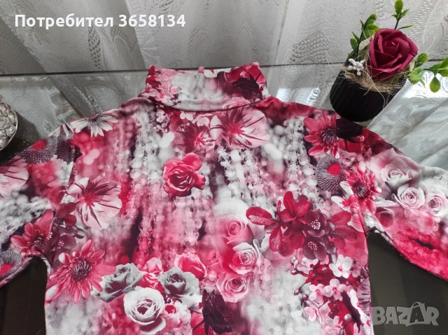 Дамска елегантна блуза с цветя, снимка 2 - Блузи с дълъг ръкав и пуловери - 42961008
