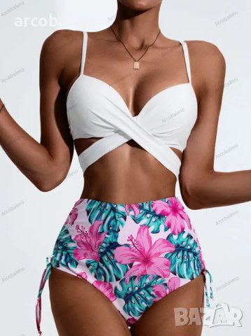 Дамски секси слинг бански от три части с мрежест принт и с висока талия, 11цвята, снимка 9 - Бански костюми - 40547286