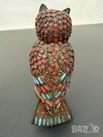 Винтидж месингов бухал / птица с корали. №7724, снимка 5 - Антикварни и старинни предмети - 52789556