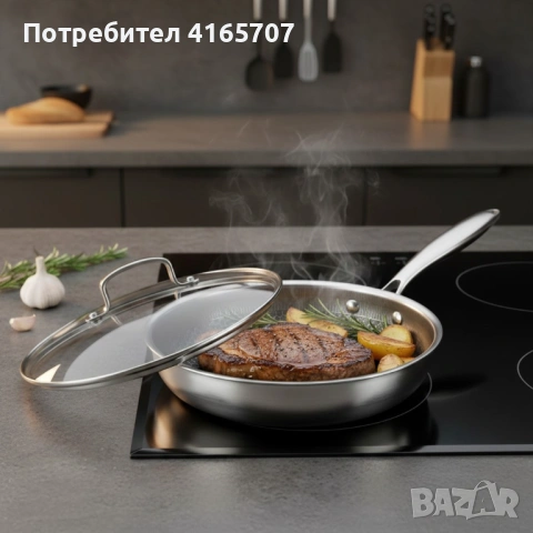 Тиган с капак Goldmann GM 1128-24, 1128-26 , 24x5 см./26х5 см., Трислойно дъно, Незалепващо покритие, снимка 3 - Съдове за готвене - 53529467