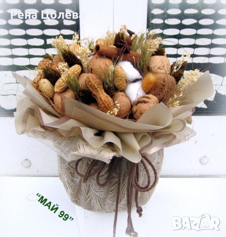 Икебана с орехи и житни класове, снимка 2 - Подаръци за юбилей - 35263948
