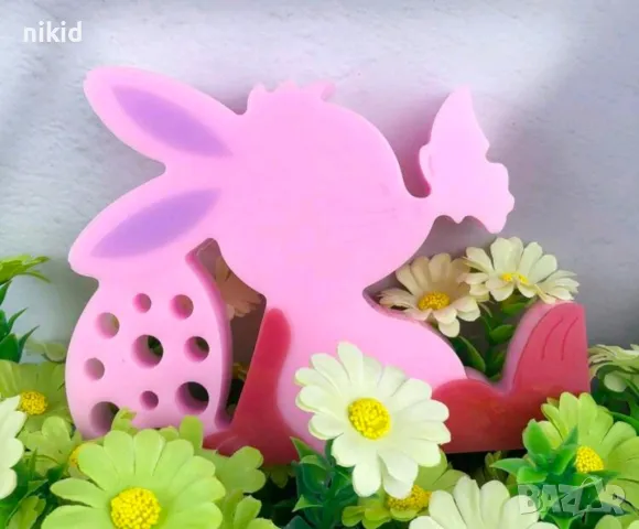 Заек зайче с кацнала пеперуда и яйце Великденски силиконов молд форма смола шоколад гипс декор пано, снимка 5 - Форми - 49092797